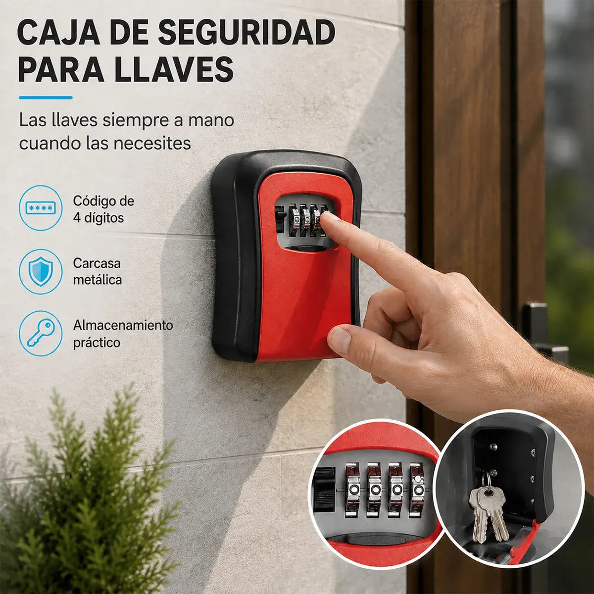 🔐 Caja fuerte para llaves con cerradura de combinación: antirrobo, impermeable, se puede instalar en la puerta sin taladrar 🏠