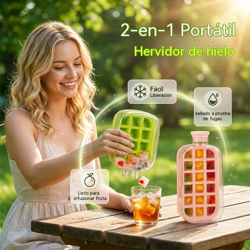 🧊 Botella 2 en 1 con Molde para Hacer Bolas de Hielo ❄️ Hielo Perfecto en Casa Fácil y Rápido