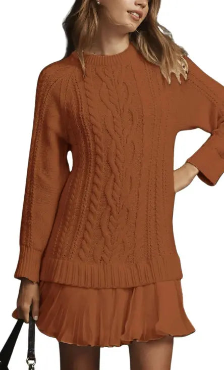 🧶 Elegantné pletené šaty s plisovaným lemom — pohodlný štýl na chladnejšie dni, dostupné vo veľkostiach S–3XL.
