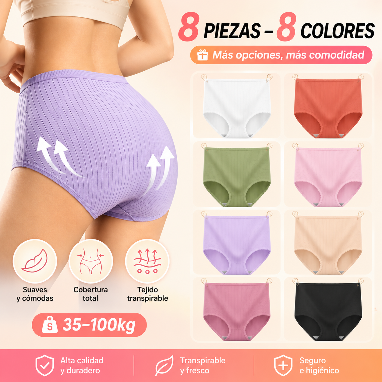 🔥Compra 4 y llévate 4 gratis (8 artículos) 【M-2XL】Bragas impermeables antibacterianas de cintura alta para mujer de talla grande