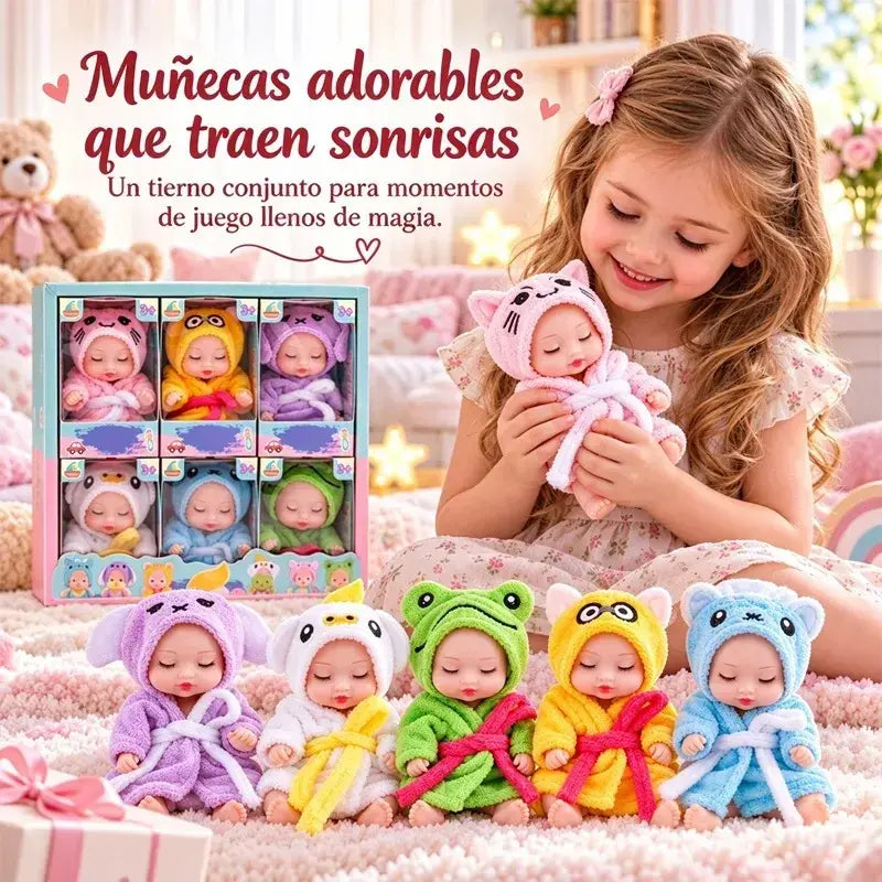 👶 Set de regalo de muñecos bebé Reborn: ¡envueltos en disfraces de animales! Adorables caritas de bebé durmiente · Set de 6 muñecos en caja de regalo · ¡El regalo perfecto para los niños!