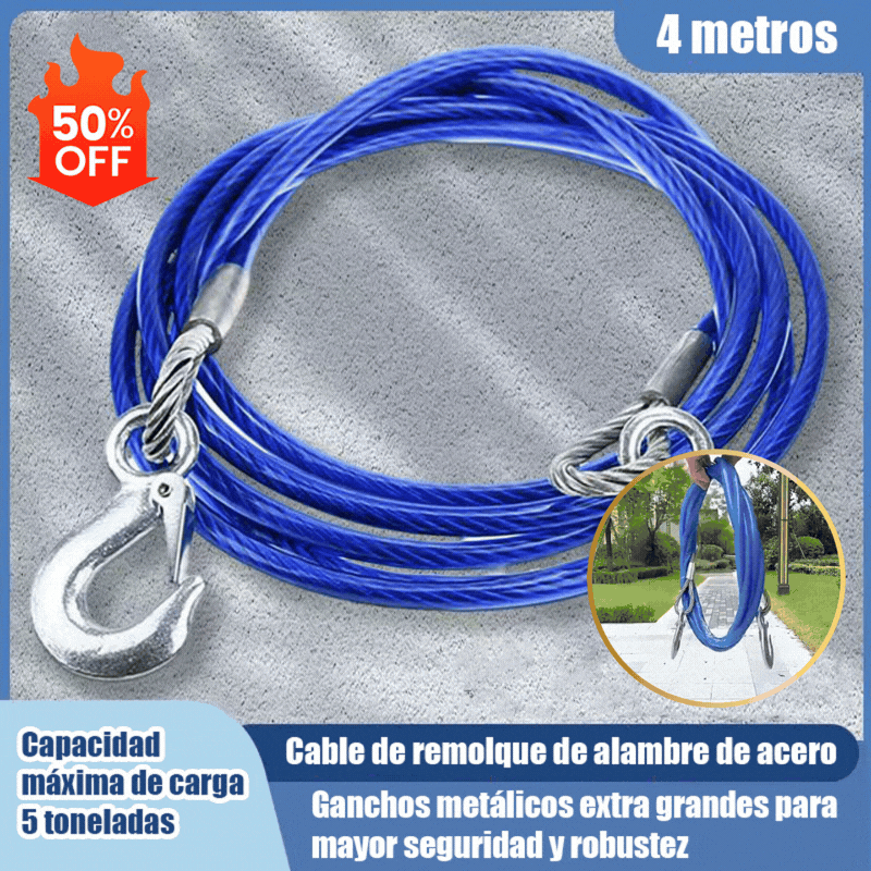 📢📢 ¡Oferta a mitad de precio! ⛓️🚗 Cuerda, cable o cincha de remolque/rescate para coche de 4 metros con ganchos; capacidad de carga de 5 toneladas.
