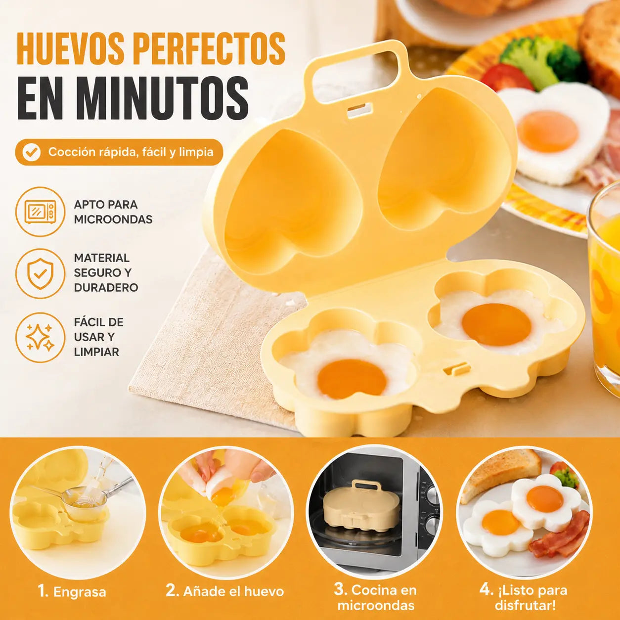 【3 pieza】🍳Cocedor de huevos para microondas de doble cavidad: cocción rápida y sin aceite, material PP apto para uso alimentario, un elemento esencial y multifuncional para la cocina💫