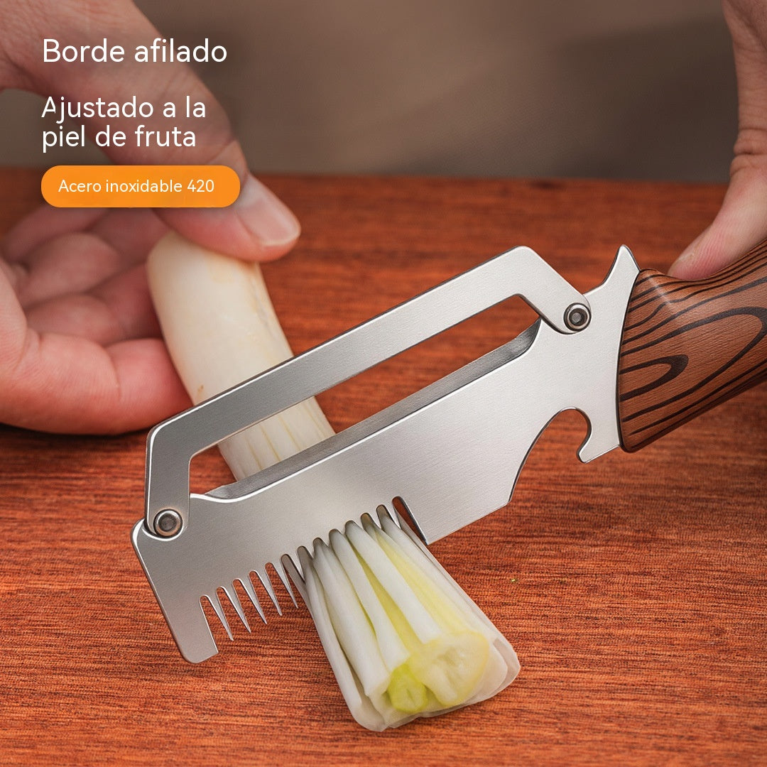 💯【2 artículos por 25 euros】Pelador/rebanador/rallador de acero inoxidable con vetas de madera