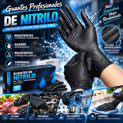 【25€】100 unidades⚡50% de descuento🎁 Guantes profesionales de nitrilo: duraderos, antideslizantes y resistentes a manchas y arañazos.