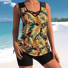 🔥【S-5XL】🩱【Top + Pantalones】Traje de baño de dos piezas con estampado étnico 🌊