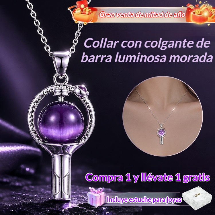 🔥Rebajas de mitad de año: ¡Compra 1 y llévate 1 gratis!✨🔮 Collar con colgante morado en forma de barra luminosa