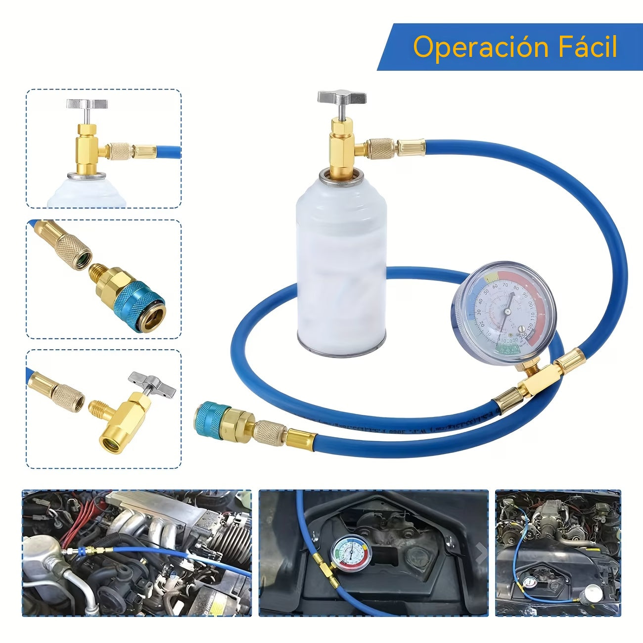 ❄🚗Manguera de recarga de refrigerante AC R134a con manómetro