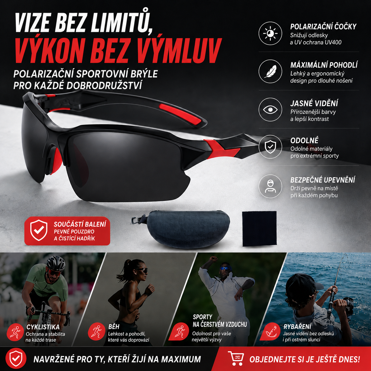💥【Kupte jeden a druhý dostanete zdarma】🕶️Polarizované sportovní sluneční brýle s prostorovým aerodynamickým designem