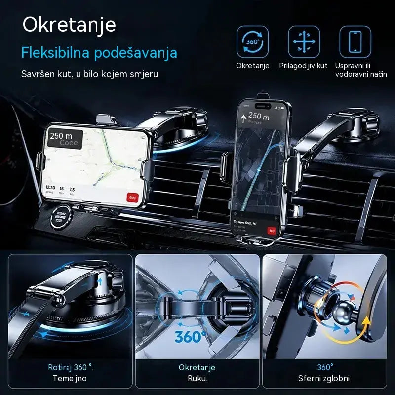 🚗📱 Držač za telefon za automobil s dvostrukim vakuumskim čašicama | 400x stabilnije, sigurnije pričvršćivanje i automatsko zatvaranje