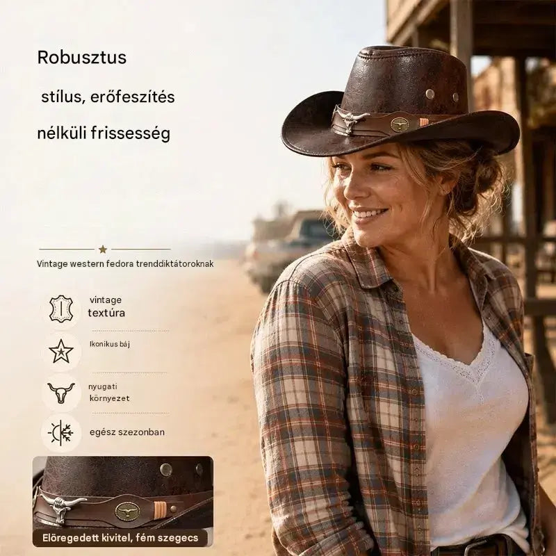 🤠Élvezze az 50% kedvezményt most! 🌟Retro széles karimájú cowboykalap kapucnipánttal - Kopott western stílusú fedora