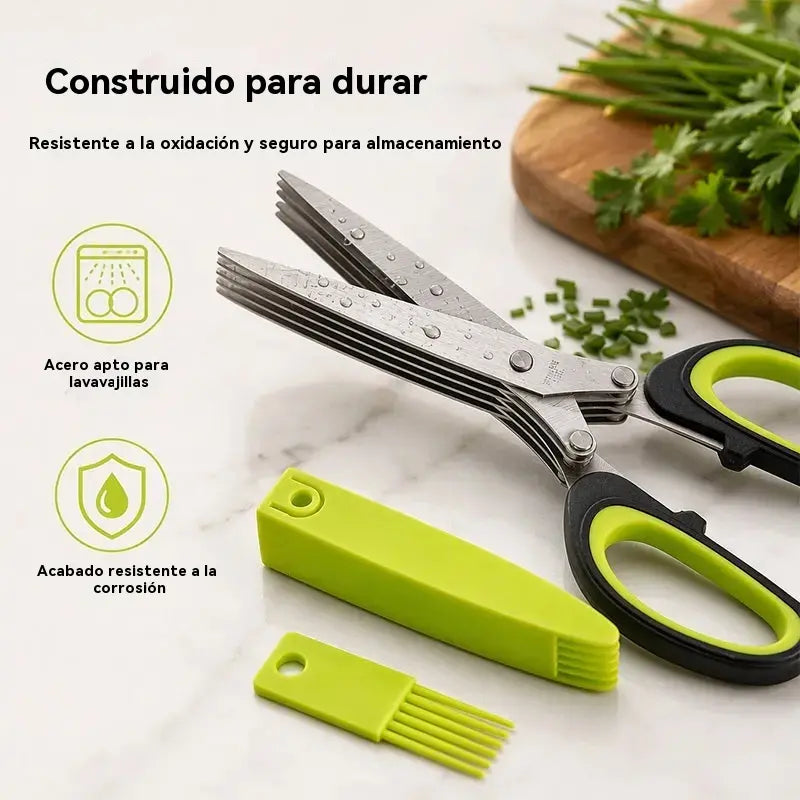 ✂️Tijeras multifuncionales de acero inoxidable para cebolletas con tapa de seguridad