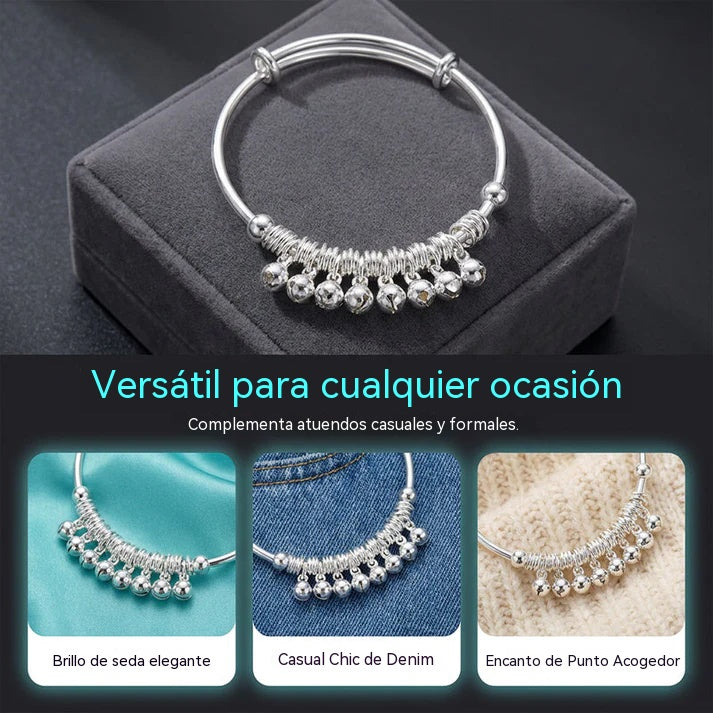 ✨Brazalete de plata de ley 925 con múltiples anillos y campana, estilo étnico, moderno y exquisito.