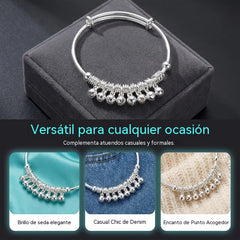 ✨Brazalete de plata de ley 925 con múltiples anillos y campana, estilo étnico, moderno y exquisito.