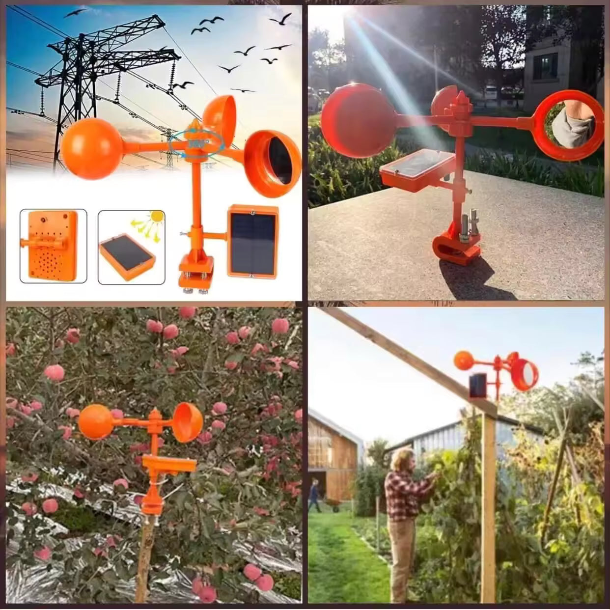【Con base/Voz/volumen ajustable】👍Ahuyentador solar de pájaros, libre de contaminación