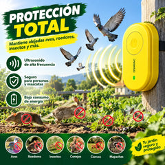 🐦 Repelente de pájaros ultrasónico portátil | Ahuyentador automático para palomas, ideal para balcones, jardines y exteriores