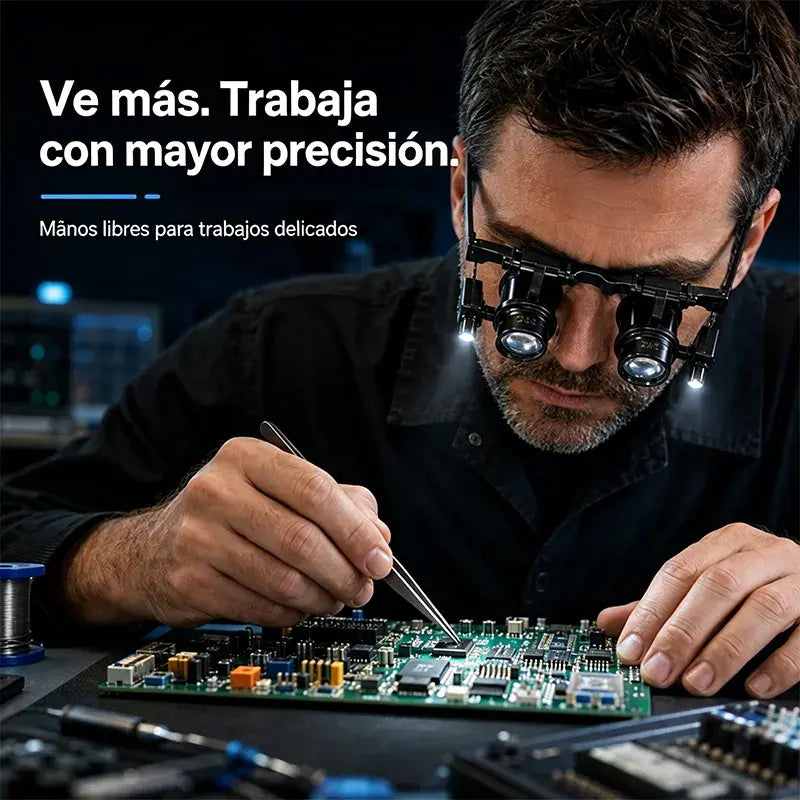 🔍 Lupa de cabeza 24X con LED – Gafas de aumento portátiles para reparación de relojes, soldadura de componentes electrónicos y móviles 💡