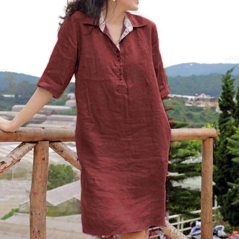 🔥🔥Oferta de tiempo limitado【S-5XL】 2025 nuevo vestido suelto de longitud media con cuello en V de talla grande para mujer de verano