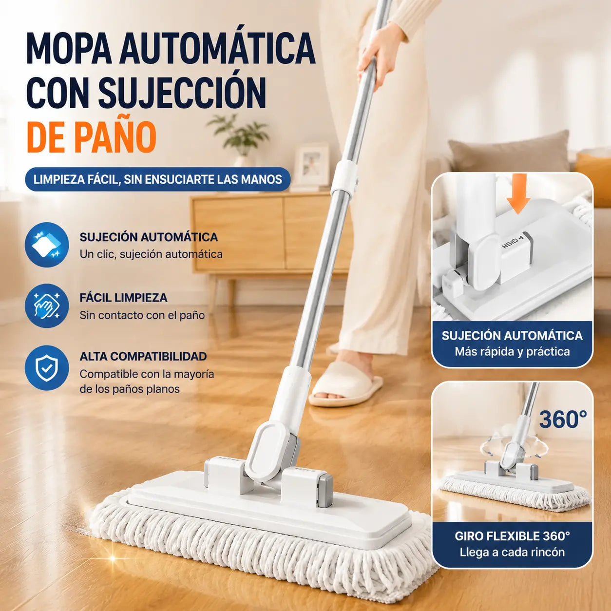 🔥【Set de 4】Trapeador multifuncional con clip de tela, nuevo trapeador doméstico que no requiere lavado