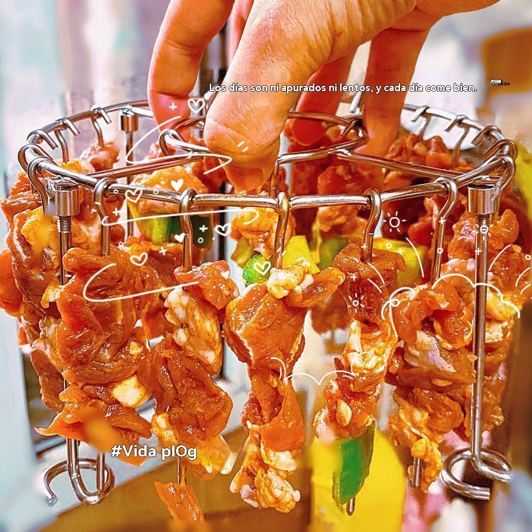 🍖🍗Parrilla de acero inoxidable 304 con 24 brochetas para horno freidora de aire|✨Parrilla de acero inoxidable para brochetas🍢