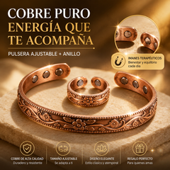 🔥【Pulsera + Anillo】✨Conjunto creativo de pulsera y anillo magnéticos grabados de estilo retro.