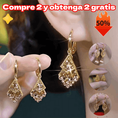✨【4 pares】Elegantes pendientes de oro con diamantes brillantes