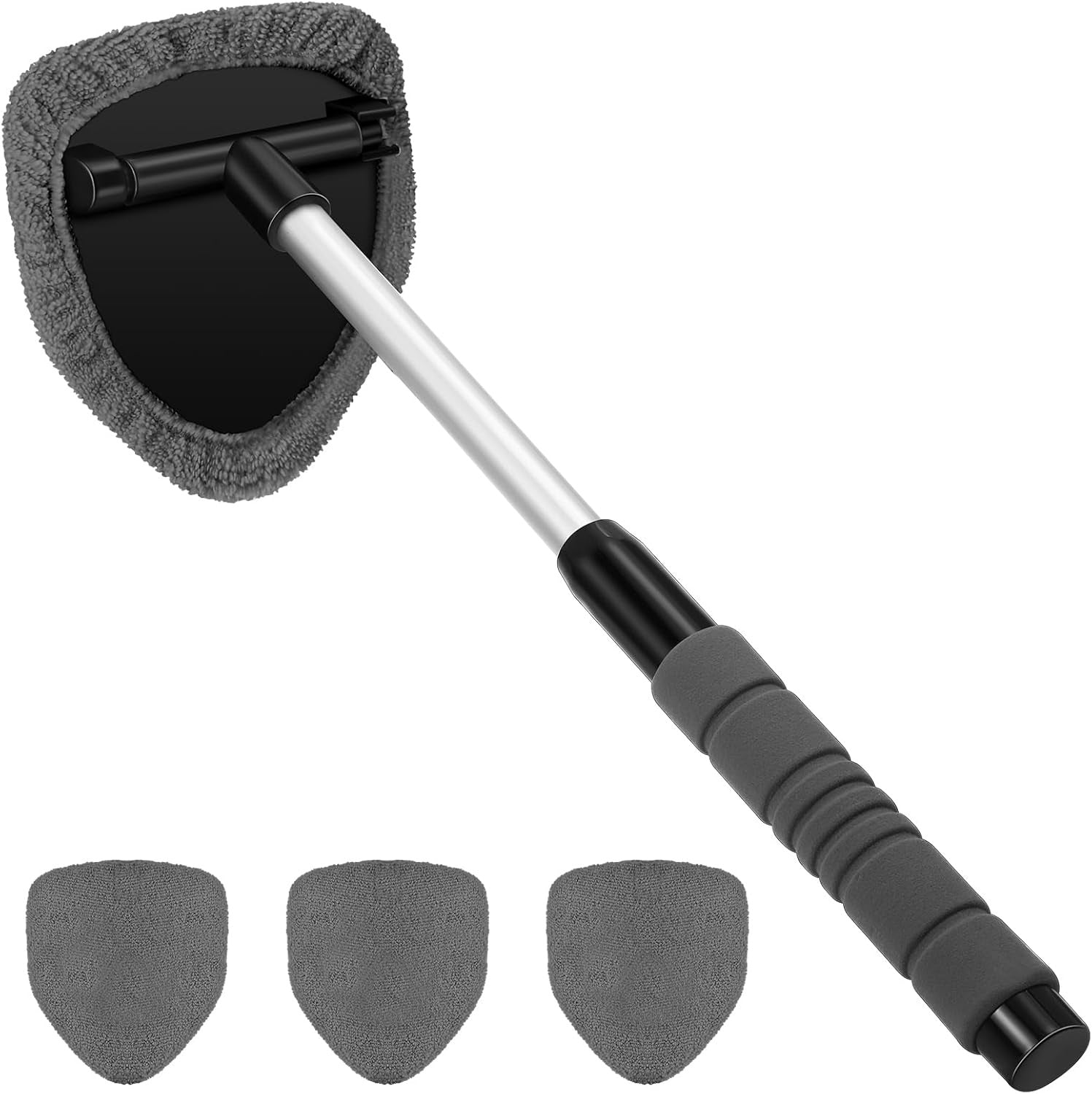 🎁Kit de limpieza de parabrisas de coche - extensible y giratorio 180°【1 pieza de plástico triangular + 4 fundas de tela】