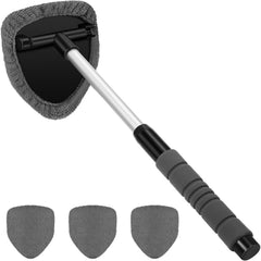 🎁Kit de limpieza de parabrisas de coche - extensible y giratorio 180°【1 pieza de plástico triangular + 4 fundas de tela】
