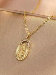 【🔥2 piezas】🙏Collar con colgante de la Virgen María: un elegante collar con temática religiosa, engastado con deslumbrantes circonitas cúbicas.