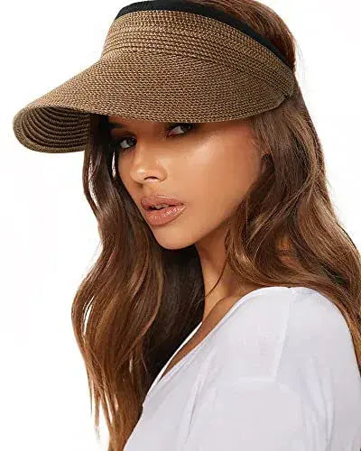 👒🌞 Visera de Paja con Ala Ancha – Protección UV, Ligera, Transpirable y Plegable, Ideal para Playa y Verano 🏖️💃