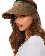 👒🌞 Visera de Paja con Ala Ancha – Protección UV, Ligera, Transpirable y Plegable, Ideal para Playa y Verano 🏖️💃