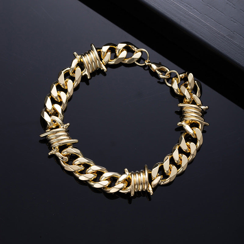 🔥【Compra 1 y llévate 1 gratis】🔥Pulsera cubana para hombre con diseño de espinas, estilo hip hop europeo y americano.