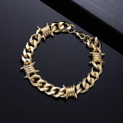 🔥【Compra 1 y llévate 1 gratis】🔥Pulsera cubana para hombre con diseño de espinas, estilo hip hop europeo y americano.