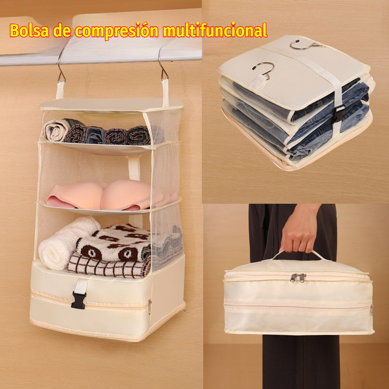 🧳💨 Bolsa de almacenamiento colgante multiusos para viajes 💧 Antihumedad y antipolvo 🔩 Fuerte soporte ✈️ Plegable