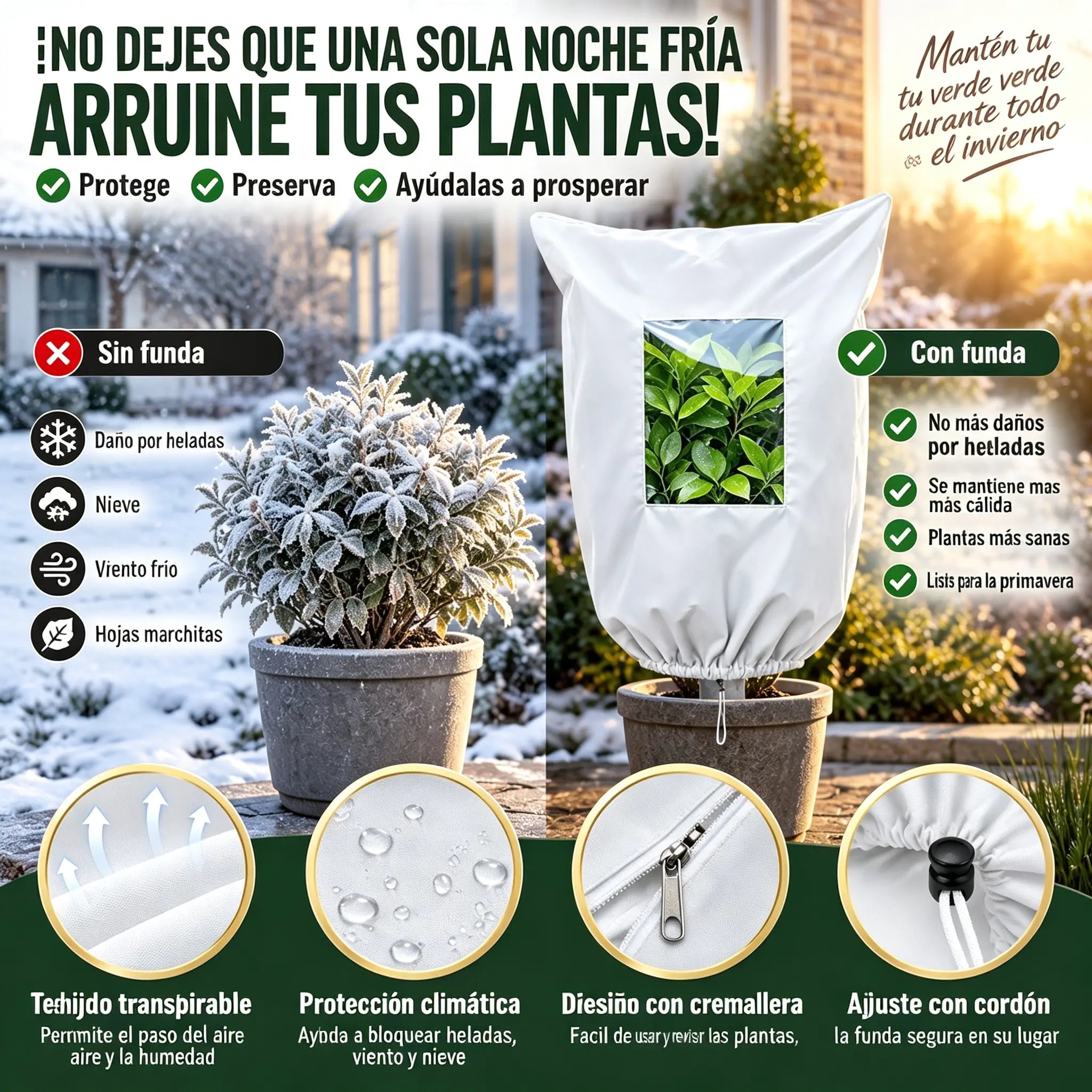 ⏳【Juego de 3 piezas】🌱 Imprescindible para el jardín en invierno | Funda protectora contra heladas: cubierta transpirable y reutilizable para arbustos, macetas y árboles jóvenes.