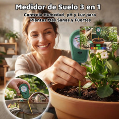 🌱🔬 Medidor de Suelo 3 en 1 – Controla Humedad, pH y Luz para Plantas Más Sanas y Fuertes ✨