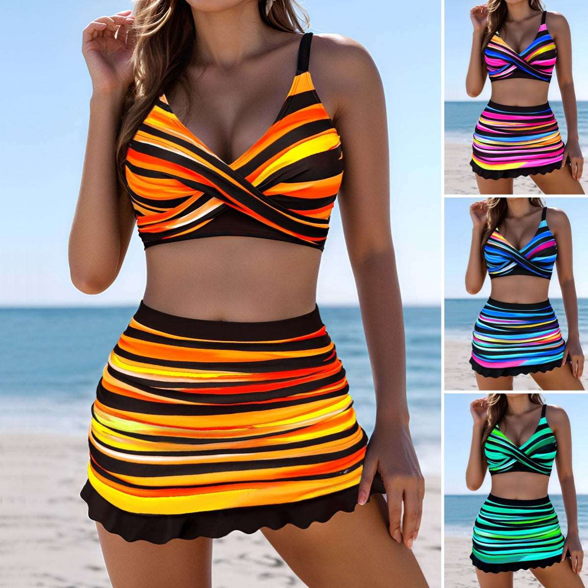 🩱👙【S-2XL】Cómodo traje de baño de dos piezas con estampado y lazos
