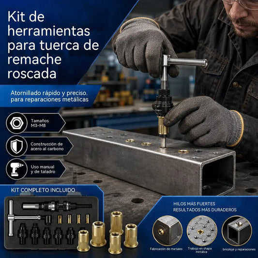 🔥 Más vendido | Juego de tuercas remachables de acero al carbono (incluye tamaños M3–M8)
