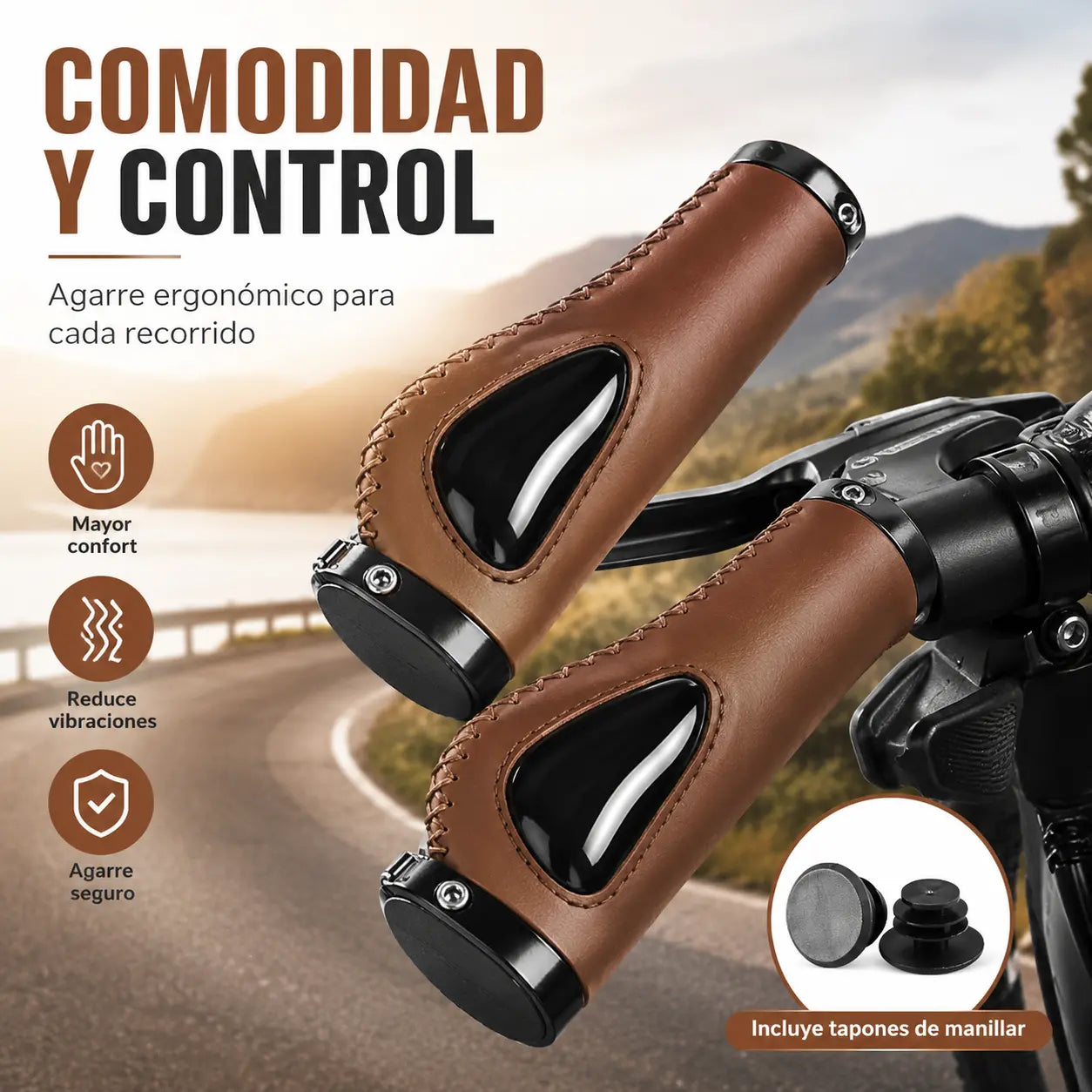 【¡AHORA CON UN 50% DE DESCUENTO!】1 par / 2 pares- Puños ergonómicos para manillar con apoyo para la palma de la mano: diseño de ala, doble bloqueo y TPR amortiguador.