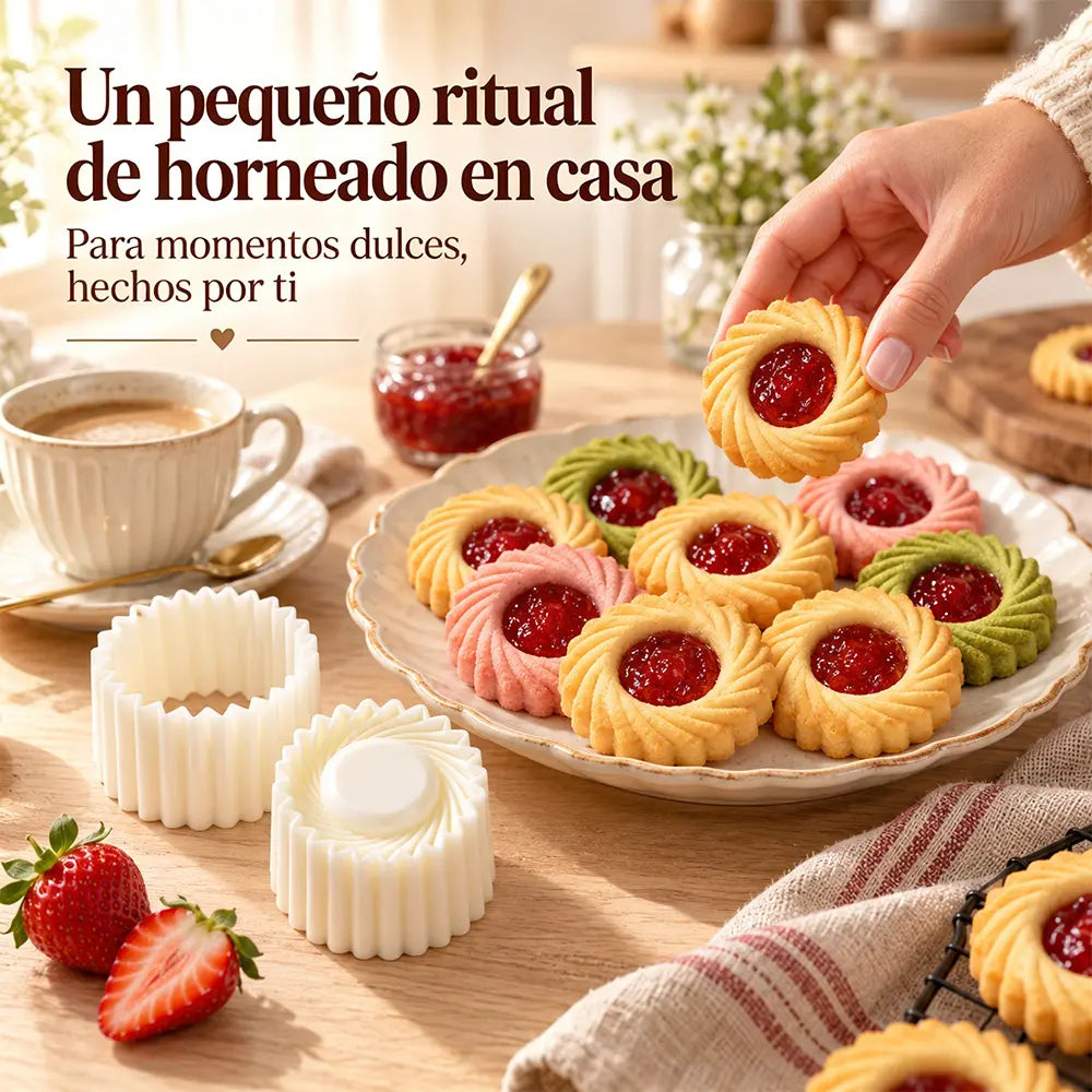 🍪【Conjunto de 2 piezas】🧁 Molde de Repostería Antiadherente con Diseño Floral 3D – Prensa para Galletas, Cookies, Mermelada y Tartas de Piña 🌸