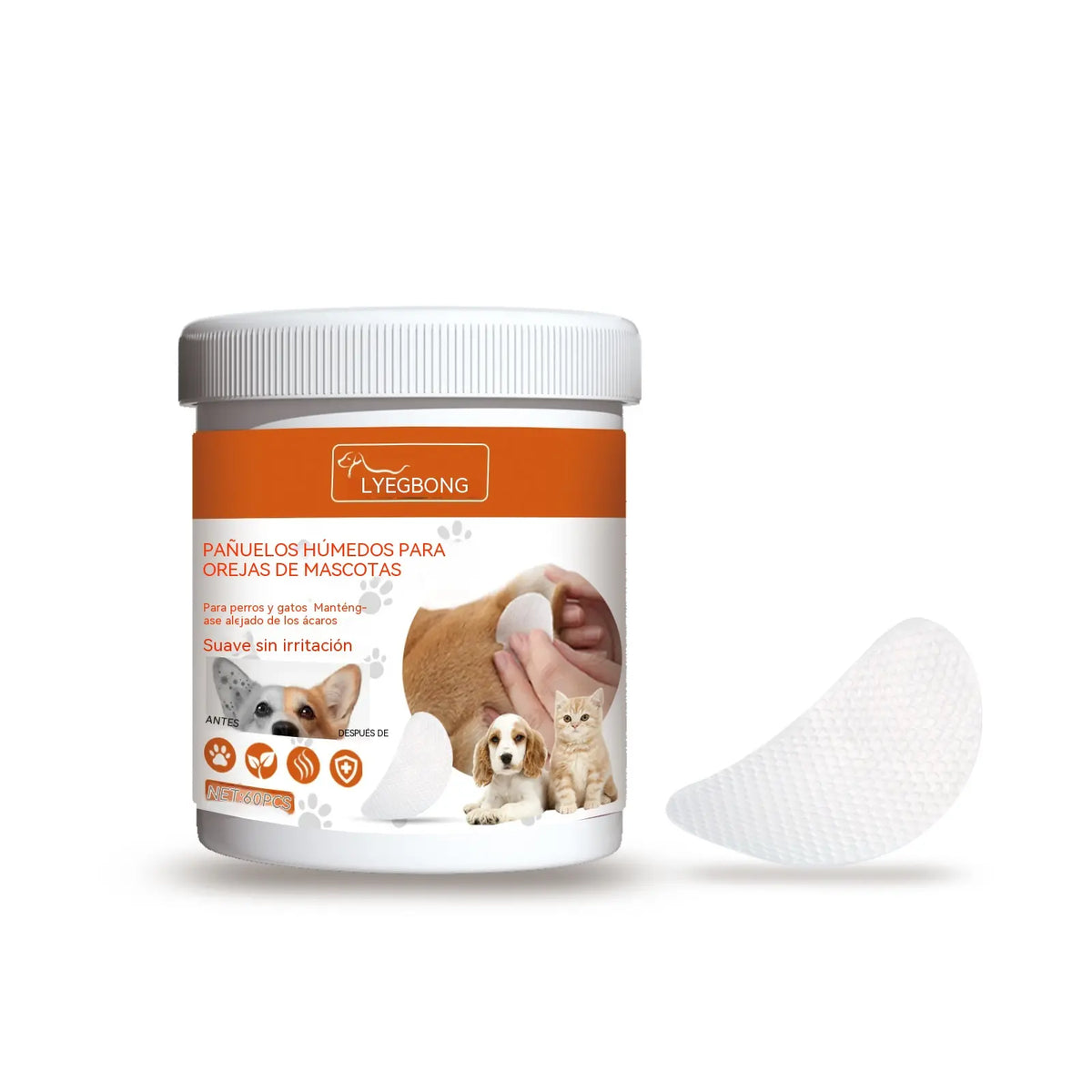 🐶🐱【60pcs】Toallitas para oídos y ojos de mascotas: Limpieza suave, prevención de malos olores y eliminación de ácaros y cerumen.