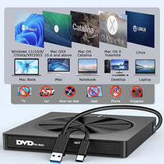 📢📢¡50% de descuento! 💿💻 Lector de CD/DVD Externo – Plug & Play, Portátil y Compatible con Mac/Windows