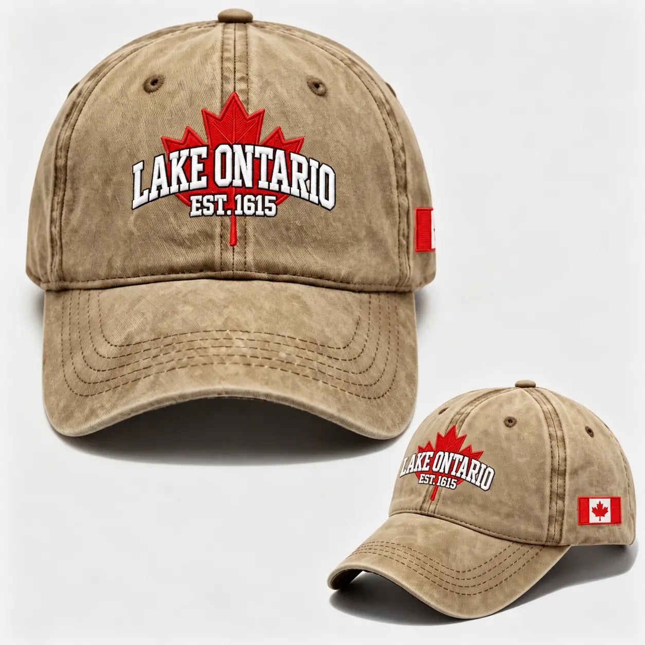 🧢🍁Gorra de béisbol retro ajustable con bordado de hoja de arce junto al lago