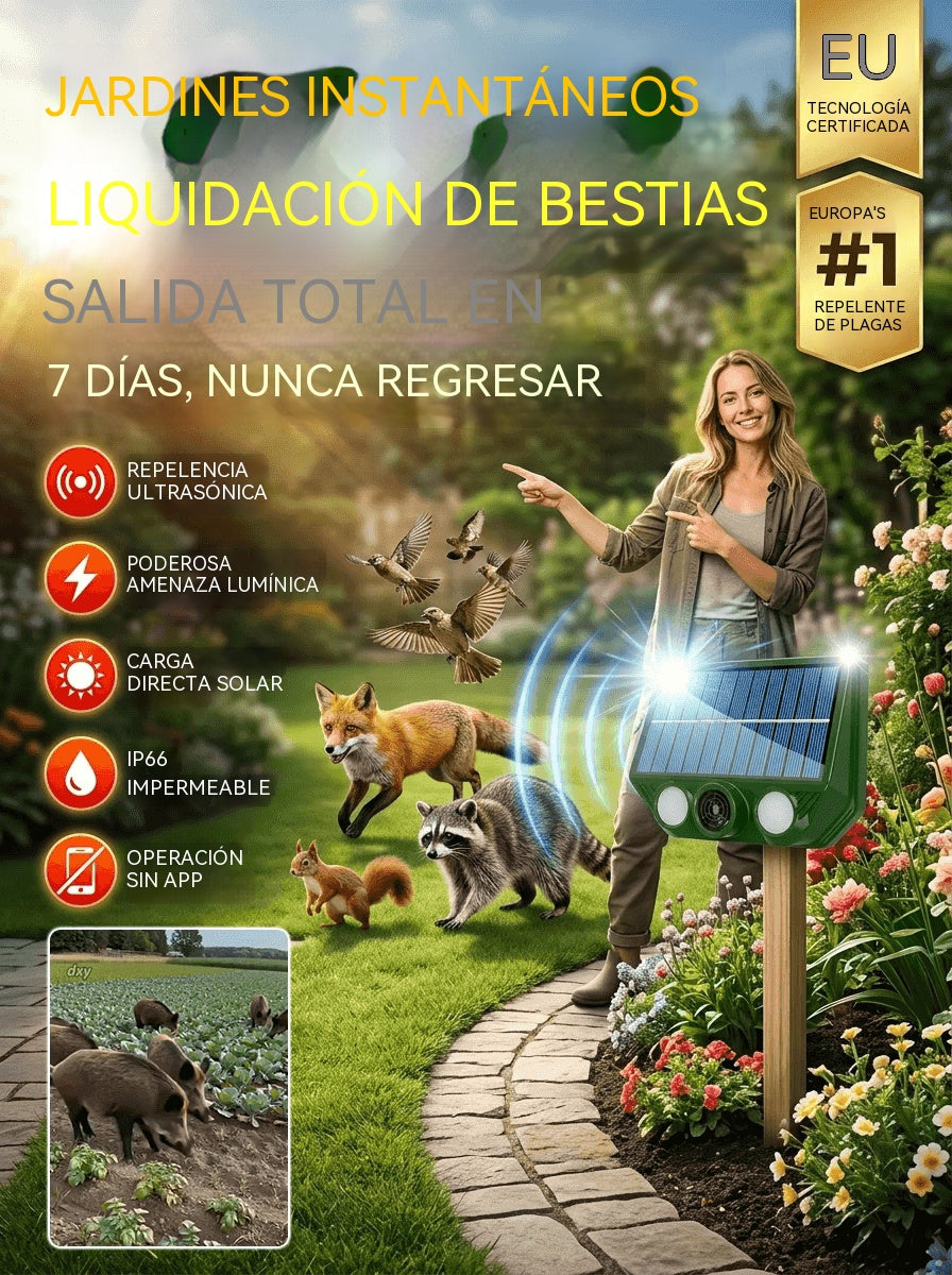 🔥【Oferta especial】🔥Repelente solar ultrasónico para animales para exteriores: puede ahuyentar pájaros y animales.