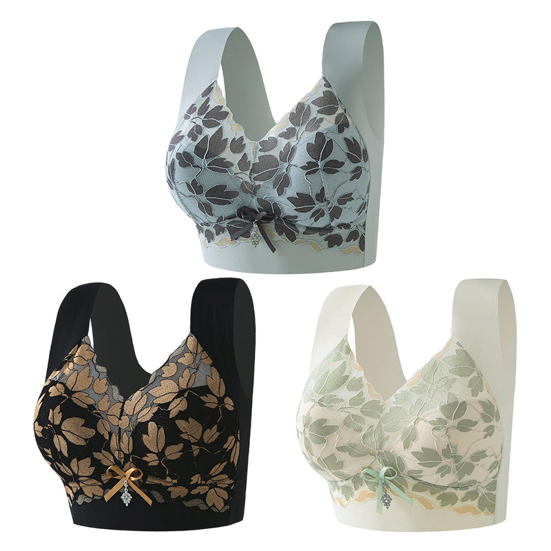 💖【paquete de 3】1 juego 28 euros🥰Sujetador de encaje talla grande M-4XL, sin aro de acero, espalda deslumbrante, sexy y transpirable, sin costuras, 【40-100 kg】
