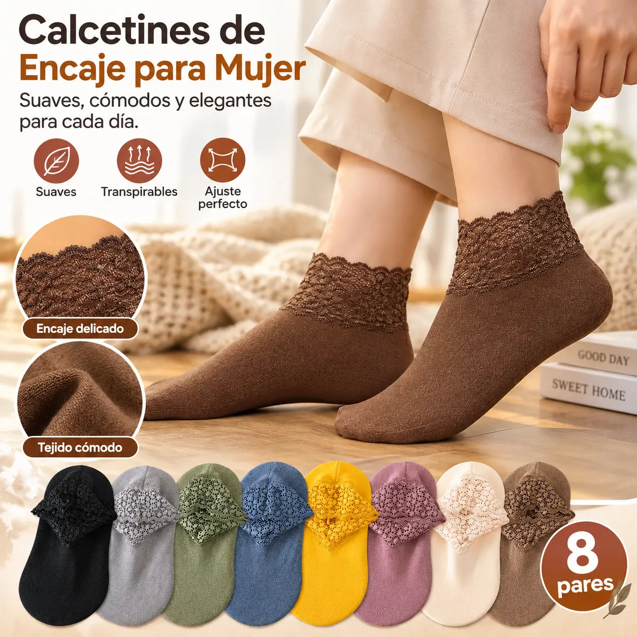 🧦【8 pares】Calcetines deportivos casuales con cordones con propiedades antiolor y absorbentes del sudor.