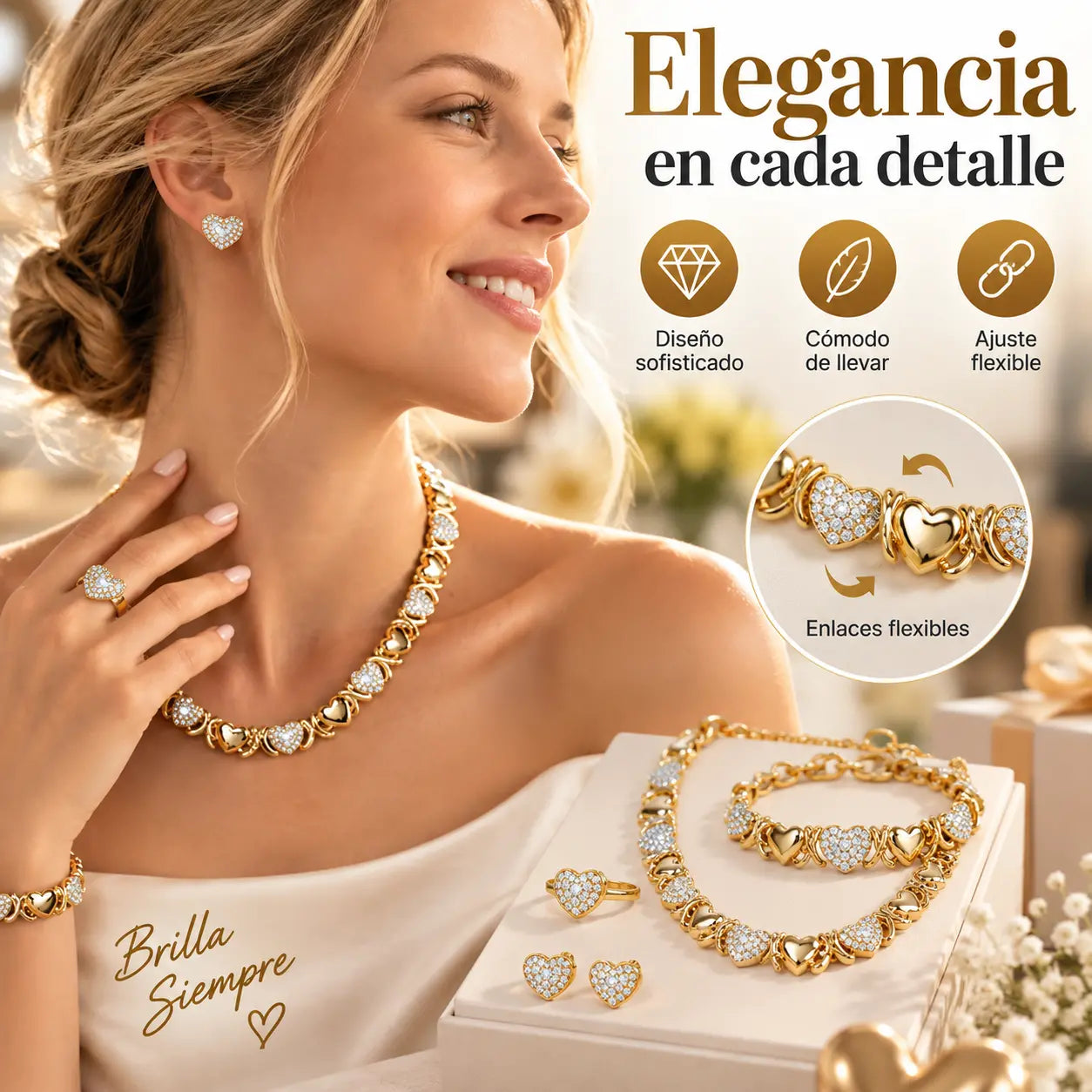 🎁 Oferta anticipada de Navidad: A mitad de precio 🎅 Juego de 4 piezas de joyería clásica con forma de corazón y baño de oro