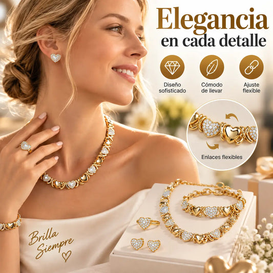 🎁 Oferta anticipada de Navidad: A mitad de precio 🎅 Juego de 4 piezas de joyería clásica con forma de corazón y baño de oro