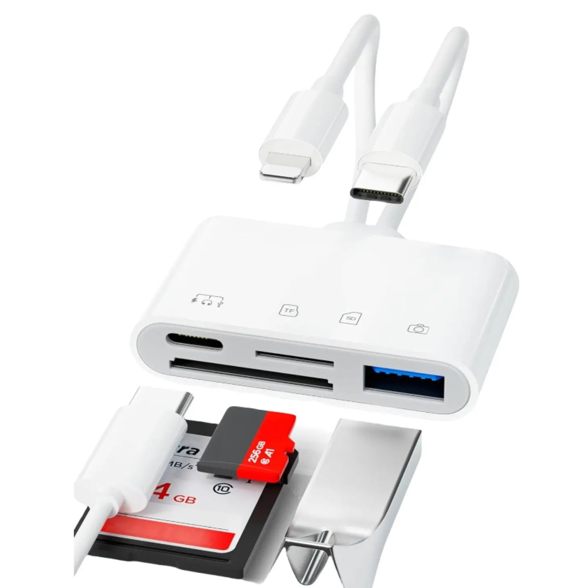 🔌 Lector de Tarjetas Multifuncional con Doble Cable – Transfiere Fotos y Archivos entre Móvil, Cámara y Disco Duro 📸
