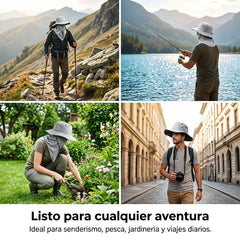 🧢🎣 Gorro de pescador transpirable con mascarilla desmontable – Protección UPF 50+, ligero e ideal para actividades al aire libre 🛡️